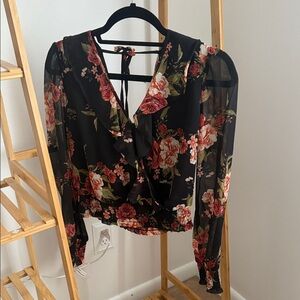 Altar'd State Black Floral Sheer Blouse